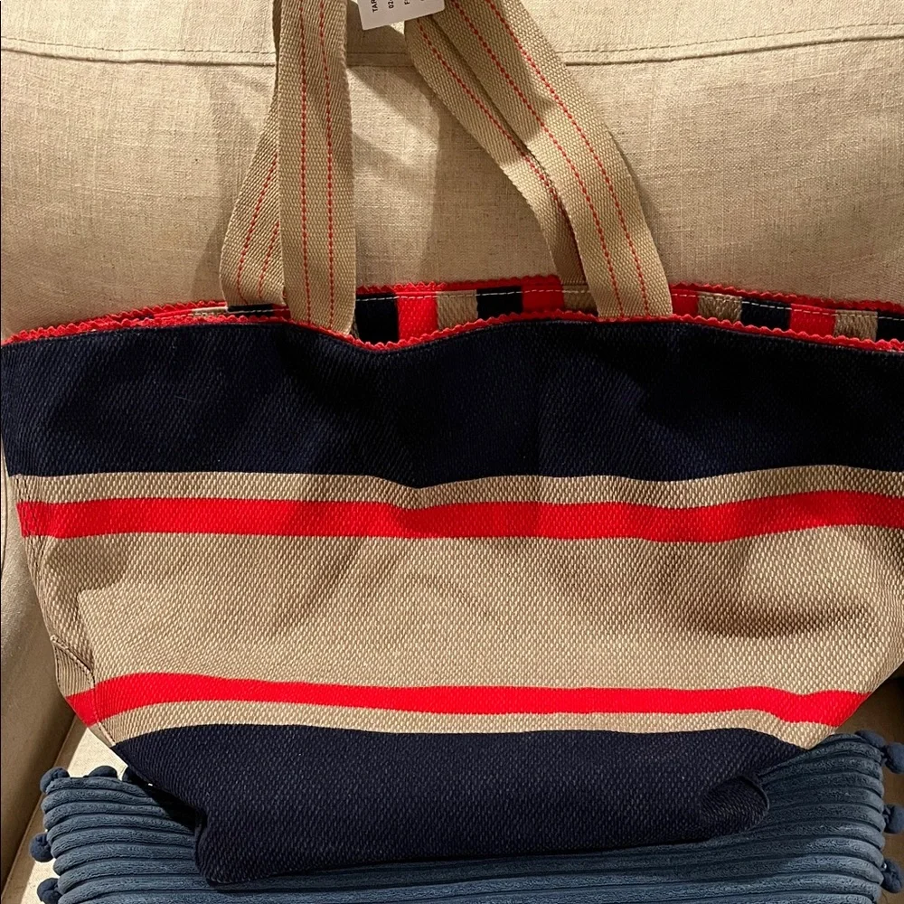 Universal Thread Navy/Red Striped Reversible Canvas Tote/NWT